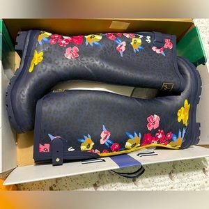 Joules Welly Print Rain Boot 8 / Floral Navy Leopard